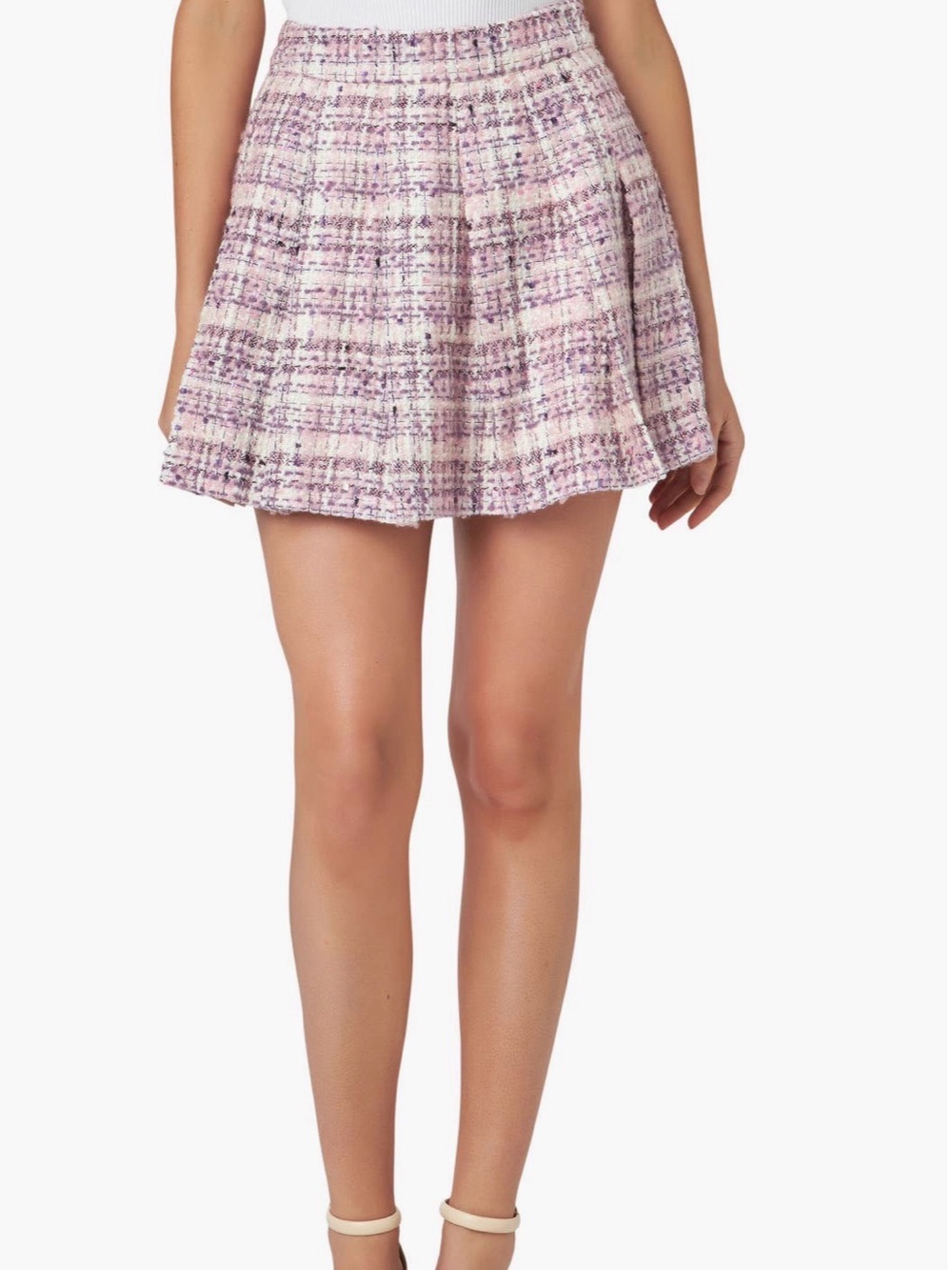 English Factory Purple Plaid Pleated Mini Skirt